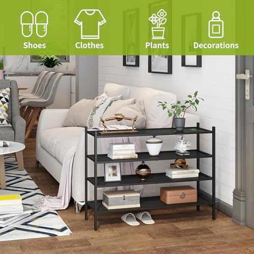 BMOSU 4-Tier Bamboo Extended Shoe Rack Premium Stackable Shoe Shelf Storage Organizer for Hallway Closet Living Room Entryway Organizer(Black) - color: Black, size: 4-Tier Long（33.3*11*25.2inches）