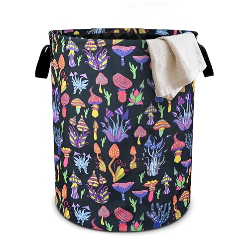 Mushroom Laundry Basket Foldable Oxford Cloth Tote Bag Laundry Hamper Clothes Storage Bucket Organizer For Bathroom/Laundry Storage/Bedroom 19.6x15.7 Inch - color: Mushroom