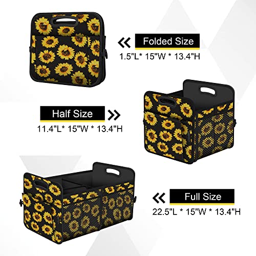 Femuar Car Trunk Organizer with 72L Large Capacity Waterproof Collapsible and 11 Pockets, Trunk Organizer for Car SUV/Jeep/Sedan, Large Size, Sunflower - color: Sunflower, size: Large