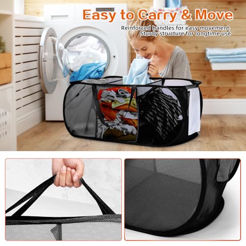 Foldable Laundry Baskets, Collapsible Mesh Laundry Hamper, Durable Pop Up Laundry Basket, 3 Compartments Clothes Hampers for Laundry, Easy to Carry & Sort for Dorm, Home, Kids Room, Travel Black - color: Black, size: 3 Compartments