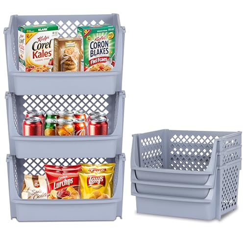 TidyFriend 3 Pk XLarge Stackable Storage Bins Open Front for Pantry Organizers & Storage, Pantry Storage for Food, Kitchen & Home Organization, Plastic Storage Bins, Dorm Room Essentials (Light Grey) - color: Light Grey, size: 3 Pack - Xlarge