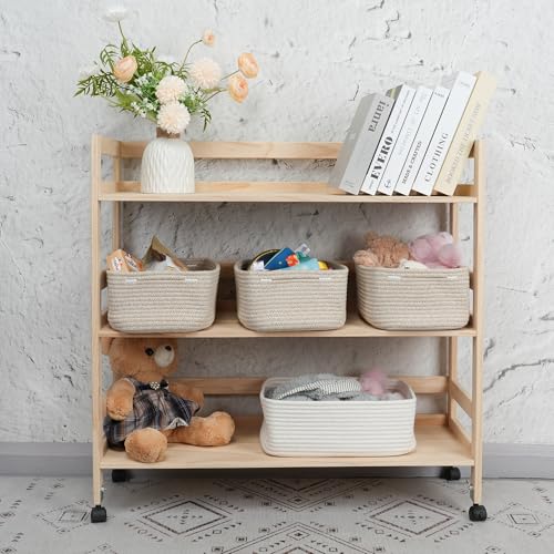 XUANGUO Small Woven Storage Baskets 13“X9”X5“ Decorative Rope Bins for Organizing Shelves, Closets, and Toys, Empty Gift Baskets, Cute Organizer Basket for Home and Office (oatmeal, Large) - color: oatmeal, size: Large
