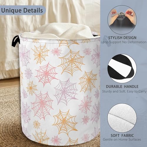 Colorful Spider Web Laundry Basket,Halloween Foldable with Handles Tote Bag Oxford Cloth for Bathroom Bedroom Dirty Clothes Storage Bucket 16" x 20.8" - color: Colorful Spider Web Halloween