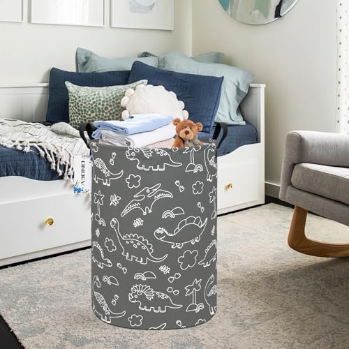 Round Cute Dinosaur Laundry Basket,Collapsible Laundry Hamper for Nursery,Toy Storage Bin for Kids Boys,Waterproof Storage Basket for Home,Bedroom, Playroom,New Parent Gift(Gray Line Dinosaur) - color: Round Gray Line Dinosaur