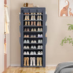 OYREL Shoes Rack 10 Tier Tall Shoe Rack with Storage Pockets, Fabric Covered Shoe Racks,Metal Shoes Rack Organizer for Closets,Bedroom, Garage - color: Grey