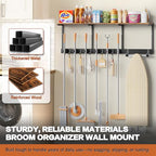 Broom Holder Wall Mount with Cleaning Supplies Organizer, Laundry Room Organization and Storage Shelves with Ironing Board Holder, Mop Hanger Broom Rack with Hooks, Home Improvement Garage Organizer - size: Extra Large