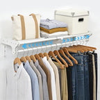 Closet Shelf with Hanging Rod, 28-48'' Expandable Wall Mounted & Side Wall Mounted Steel Clothes Rack with Top Shelf, Holds 220 lb Heavy Duty Closet Rod DIY Divider Separtor for Cabinet Wardrobe - size: 28''-48''