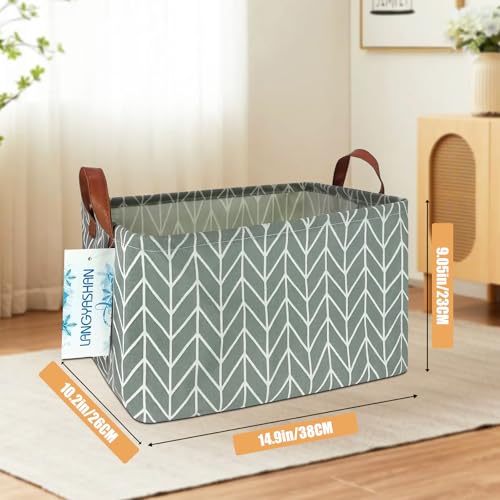 LANGYASHAN Rectangular Storage Bin Collapse Canvas Fabric Cartoon Storage Basket with Handles for Organizing Home Kitchen Boys and Girls Toys Office Closet Shelf Baskets (Rec Grey Point) - color: REC Grey Point