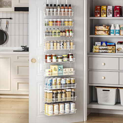 JKsmart 9-Tier Spice Rack Organizer with Door Hook, Wall Mount, and Extra Large Capacity for Pantry – Stylish White Design for Effortless Organization, Ultimate Kitchen Storage Solution - color: White-9 tier