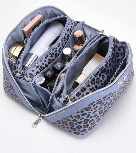 BOYATU Travel Makeup Bags Cosmetic Organizer Bag: 3 Pcs Set Large Capacity Make up Bag with Compartments - Waterproof Leather Toiletry Bags with Handle for Women (B-Light Blue) - color: B-Light Blue