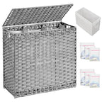 SETVSON Laundry Hamper with Lid Laundry Basket 132 L (35 Gal) Wicker Clothes Hamper, Handwoven Rattan Hamper with Handles and 4 Removable Liner Bags, 6 Mesh Bags for Laundry Bedroom Gray - color: Grey, size: 35.0 Gal