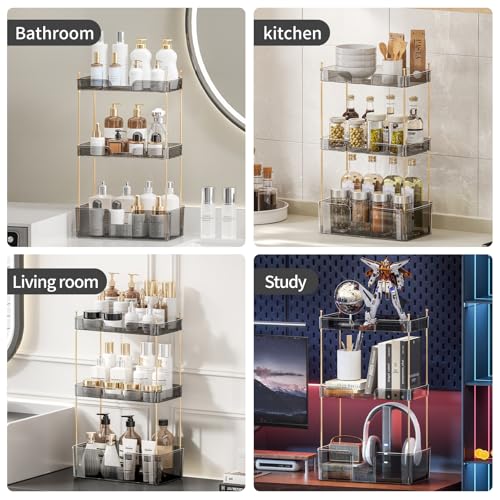 Akinbas 3 Tier Bathroom Organizer Countertop Makeup Perfume Tray Skincare Organizer for Bathroom Dresser Vanity (Grey) - color: Misty Grey, size: GIB-3 Tier