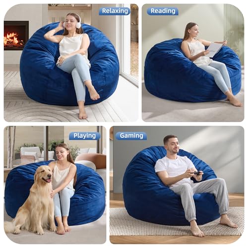Hobestluk 4FT Bean Bag Chair Giant Bean Bag Chairs for Adults Large Bean Chairs with Removable Cover, Beanbag Chair with Filler, Adult Bean Bag Chairs for Living Room, Bedroom - color: Blue, size: 4FT - 44" x 44" x 24"