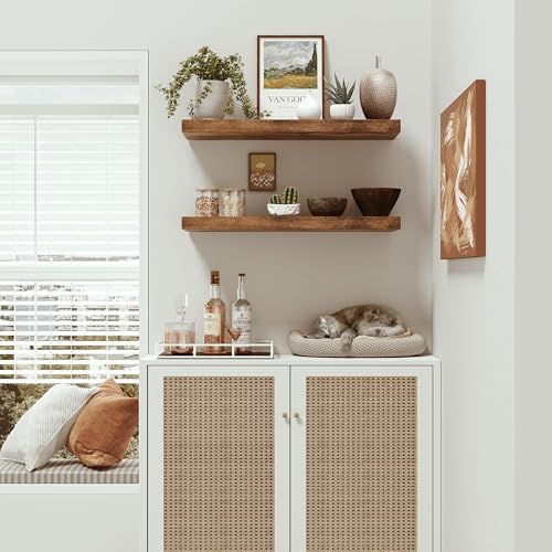 Vivelove Floating Shelves for Wall, 24 inch Wall Shelves for Bathroom Bedroom, Living Room, Kitchen, Office, Rustic Farmhouse Shelf Decor with Invisible Bracket, 24x9x1.6, Set of 2, Rustic Brown - color: Rustic Brown, size: 24”Wx9.1”Dx1.6”H