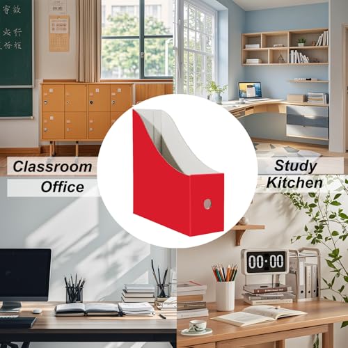 Limitliho Magazine File Folder Holder for Desk, Book Bins for Classroom Library,Office,Home, 10.6" H x 10.2" L x 3.5" W in Cardboard Paper Organizer (Red, 2 Pack) - color: Red, size: 2 Pack