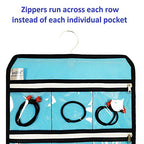 Travel Foldable Jewelry Rolls Bag Hanging Jewelry Organizer with 9 Zippered Clear Pockets Storage Pouch with Rotatable Hanger (BLUE) - color: BLUE