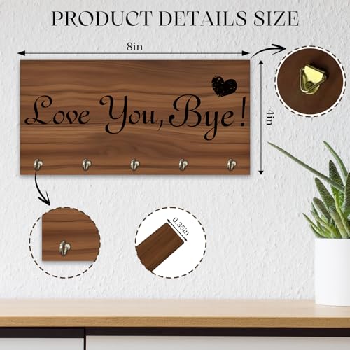 Love You Bye Wooden Key Holder - Wall Mounted Key Holder Rack Organizer Hanger with 5 Hooks for Wall Express Love Art Decor for Entryway Front Door Hallway Office(4 x 8 inch) - A01 - color: Love You Bye
