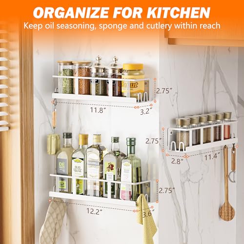 Bunoxea Spice Rack Wall Mounted 3 Pack, Space-Saving Spice Organizer for Spice Jars and Seasonings,Screw or Adhesive Hanging Spice Rack Organizer for Your Kitchen Cabinet,or Pantry Door White - color: White, size: 3 Pack