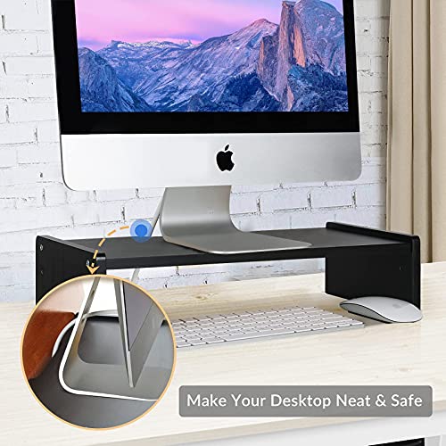 KINLINK Solid Wood Monitor Stand Riser, Monitor Riser with 2 Adjustable Height, 15.8 inch Computer Riser for Computer, iMac, PC, Printer, Computer Monitor Stand for Home & Office, Black - color: black