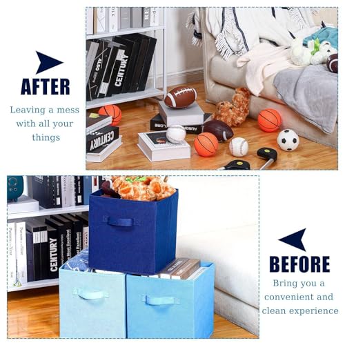 Karenhi 11 x 10. 5 x 10. 5 Blue Storage Cube, 6 Pack Fabric Cube Storage Bins Organizer Box, Collapsible Baskets with Handles Foldable Shelf for Cloth Toys Home Room Closet, Pack of 6 - color: Blue