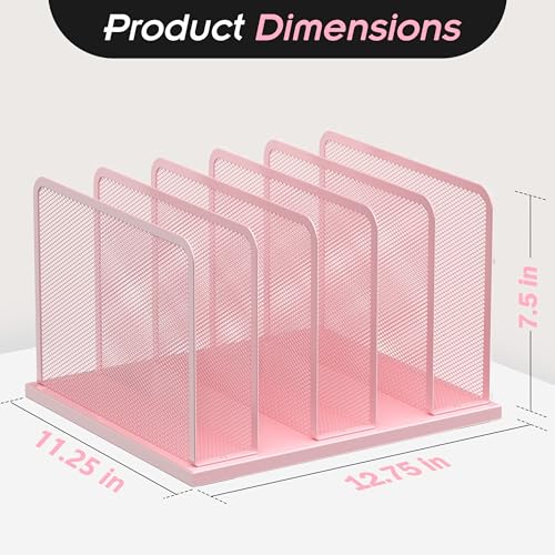 Kuntine.B Desk File Organizer Upright Mesh Desktop Organizer File Sorter Office Organization File Holder for Home, Office & Classroom (Pink, 1 Pack 5-Section) - color: Pink, size: 1 Pack 5-Section