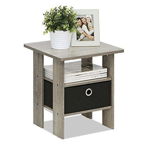 Furinno ANDREY Side Table, End Table, Night Stand with Open Shelves and Storage Bin, Bedside Table, for Living Room, Bedroom, French Oak - color: French Oak, size: 1-Pack, Center Bin