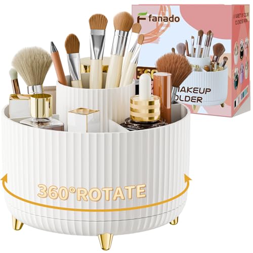 fanado 360° Rotate Makeup Brush Holder Organizer, Makeup Organizers Countertop, Makeup organization and Skincare Storage for Vanity, Desktop, Bathroom (White) - color: White