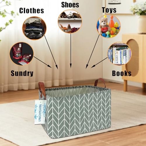 LANGYASHAN Rectangular Storage Bin Collapse Canvas Fabric Cartoon Storage Basket with Handles for Organizing Home Kitchen Boys and Girls Toys Office Closet Shelf Baskets (Rec Grey Point) - color: REC Grey Point