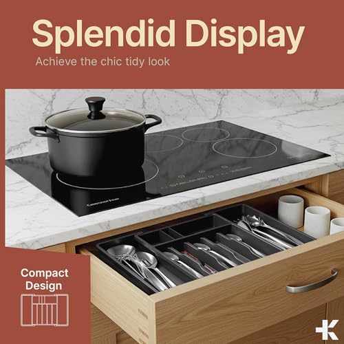 Black Expandable Utensil Drawer Organizer 2 Pack, Adjustable 13” to 22.4”, 8 Compartment Silverware Organizer for Kitchen Utensils, Spatulas, Cutlery, and Tools, Easy to Clean, Durable, and BPA-Free - color: Black, size: 8 Comp'ts (Pack of 2)