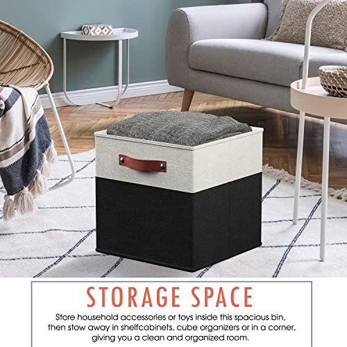 Ornavo Home 13 x 13 Storage Cube Bins, Foldable Collapsible Fabric Storage Bins Box Linen Shelf Basket Cube Organizer for Closet with Leather Handles, 6 Pack, White/Black - color: White/Black, size: Cube - 13 x 13 x 13