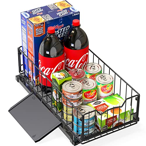 Simple Houseware Pull-Out Cabinet Sliding Basket Organizer, 17.2" D x 9.7" W x 5" H – Black, Ideal for Kitchen and Bathroom Cabinet Storage, Under Sink or Pantry Organization - color: Black