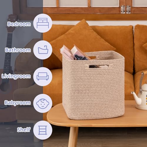 OIAHOMY Storage Cubes, 13 Inch Cube Storage Organizer, Collapsible Storage Bins, Baskets for Organizing, Storage Bins for Shelves-Brown, 3-PACK - color: Brown, size: 3Pcs-13*13*13inch