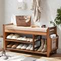 PETKABOO Shoe Bench with Hidden Drawer and Side Holder, 2 Tier Entryway Bench with Storage 39.4 in, Bamboo Shoe Rack with Cushion for Entryway Hallway Living Room Bedroom - size: 39.4 in