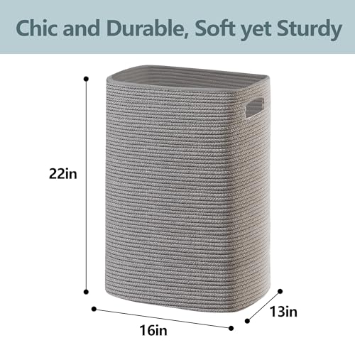 MEGASKET Large Laundry Hamper 16"x13"x22" - Tall Woven Laundry Basket, Cotton Rope Dirty Clothes Hamper, Baby Kids Nursery Wicker Laundry Basket, Bedroom Aesthetic, Soft Laundry Bin, Gray Hamper, 75L - color: Gray