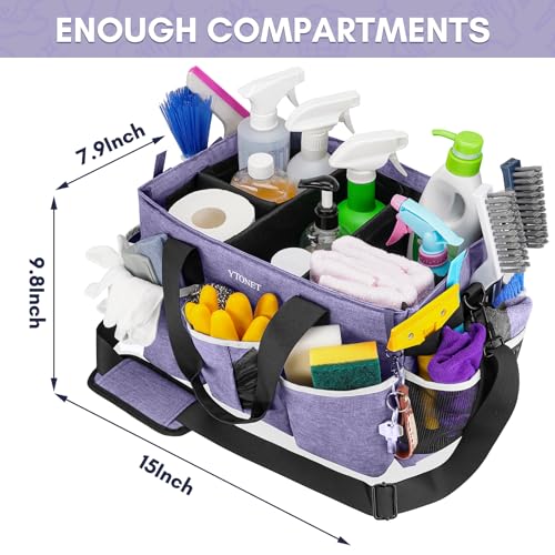Ytonet Cleaning Caddy, Wearable Cleaning Supplies Organizer with 4 Foldable Dividers, Large Cleaning Caddy for Cleaning Supplies with Handle and Shoulder Straps, Cleaning Bags for Housekeepers, Purple - color: Purple, size: Large