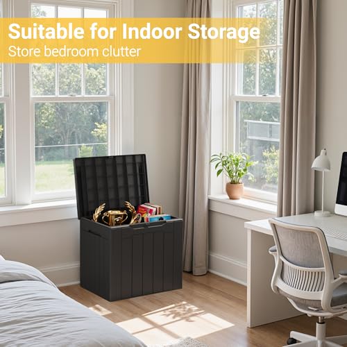 Greesum Outdoor Storage Box 31 Gallon Storage Box with Lid for Patio Furniture, Garden Tools, Pool Supplies, Waterproof and UV Resistant, Lockable, Dark Black - color: Dark Black, size: 31 Gallon