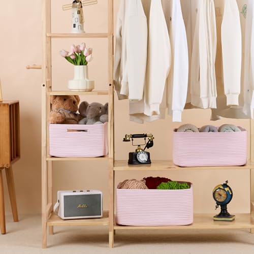 MiniArk Large Storage Baskets for Shelves, Closet Organizers Bins for Clothes Blanket Towels, Baby Nursery, Toy Baskets Box, Woven Rope Baskets, 17 x 13 x 7.5”, 2 Packs Light Pink - color: Light Pink, size: 2pcs-L17×W13×H7.5"
