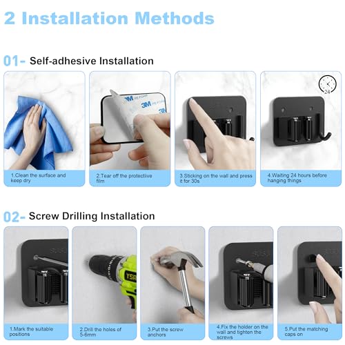 4 Pack Mop and Broom Holder Wall Mount - Stainless Steel Broom Mop Hanger - Wall Mounted Garden Tool Rack Organizer for Closet Garage Laundry Room Kitchen Decor (Black) - color: C-Black, size: 4PCS Gripper