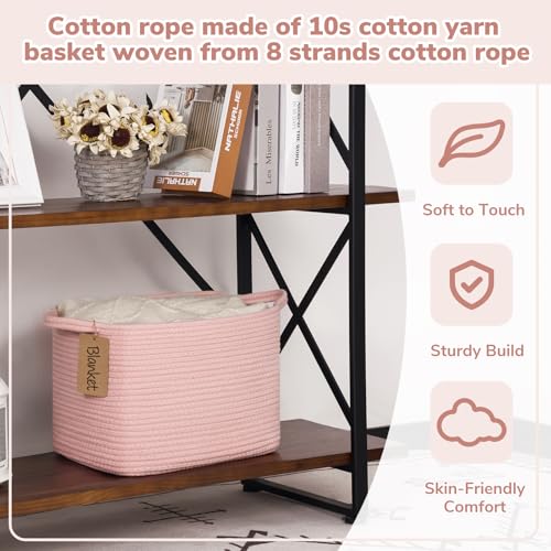 Goodpick Woven Storage Basket for Shelves, Small Baskets for Organizing, Rectangle Baby Nursery basket, Towel Baskets for Bathroom, Living Room, 13 x 10 x 9 Inches, Light Pink - color: Pink, size: 13"L x 10"W x 9"H