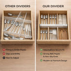 Adjustable Drawer Dividers – Expandable 14.7–21” Drawer Organizer with Non-Slip Ends, Easy Install for Kitchen, Dresser & Closet Storage (“White”)