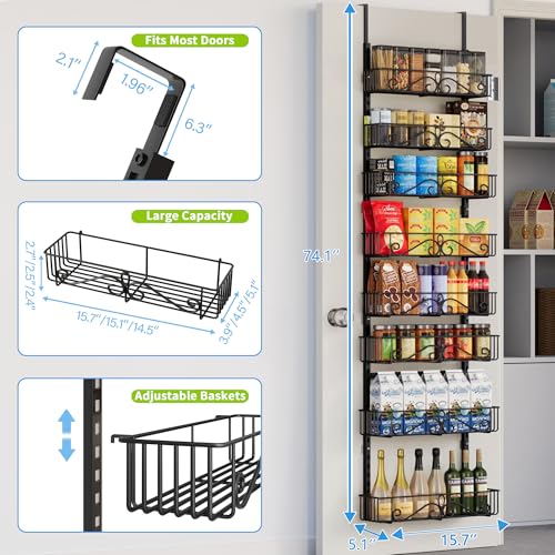 Over the Door Pantry Organizer, 8-Tier Over the Pantry Organization And Storage, Metal Hanging Spice Rack Shelves Door for Home & Kitchen, Laundry Room Bathroom, Black - color: BlackS, size: 8-Tier