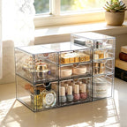 Prsildan Acrylic Drawer Makeup Organizer with 9 Drawers, Set of 3 Office Desk Organizers Accessories, Clear Stackable Storage Drawers for Vanity, Countertop, Craft, Jewelry, Art Supply Organization - style: 9 Drawers