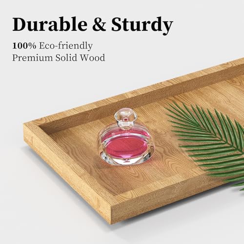 LEMIKKLE 2-Tier Wood Bathroom Counter Organizer with Basket,Waterproof Vanity Perfume Skincare Storage for Bathroom, Kitchen, Dresser - color: Light Brown