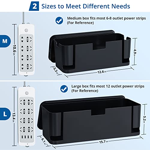 ZhiYo Cable Management Box Black, 2Pack Cord Organizer Box - Extra Large and Medium Size, Cord Hider Box to Conceal Power Strips on Desk or Floor, Made from Electrically Safe ABS Material - color: Black, size: XL + M