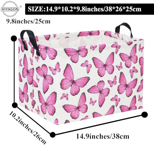 HIYAGON Rectangular Butterfly Pink Kids Storage Basket - Baby Girl Basket Toy Storage Bin Organizer Box Rainbow Room Decor - color: Butterfly