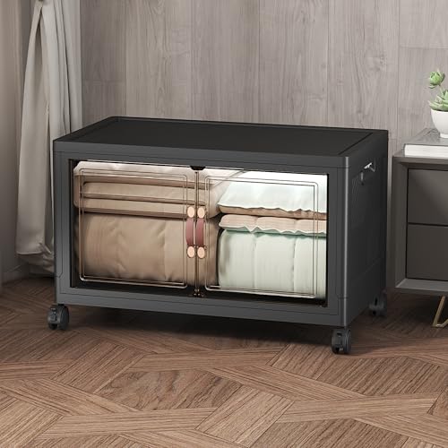 UAMFURI Extra Large Stackable Storage Bins with Lids & Wheels, Foldable Plastic Storage Bins (1, Black, 30"×20"×18",168QT) - color: Black, size: 1PACK-30"W20"D18H"