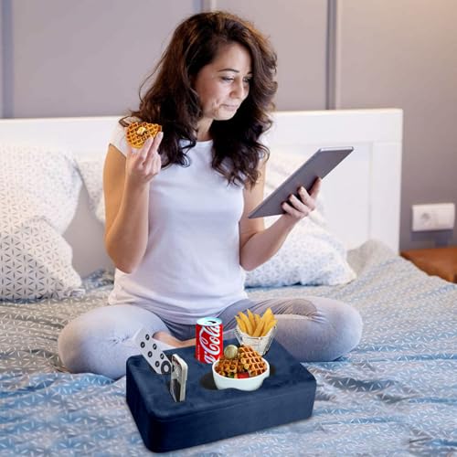 Couch Bed Cup Holder Pillow, Nisdoing 5 Hole Couch Drink Holder! Keep Drinks Hand Side and KeepTemp, Prevent Spills and Use Anywhere. Cup Holder for Couch, Bed,Camping,RV,Car,Beach. Navy Blue - color: Navy blue