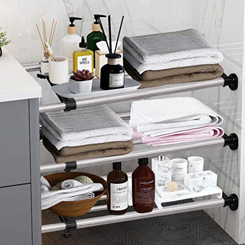 BAOYOUNI Expandable Shelf Closet Tension Rod Adjustable Shelving Unit Storage Rack Organizer Hanger Space Saving Divider for Wardrobe, Cupboard, Kitchen, Bathroom Use, Black - color: Black, 1pc (2-bar Telescopic), size: Recommended Use Length: (38.98-60.2