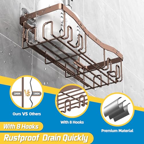 Youvip Adhesive Shower Caddy, No Drilling Bath Organizers 5 Pack, Rustproof Shelves with Soap Holder & Toothbrush Holder, Bathroom Organizers and Storage, Bronze - color: Bronze