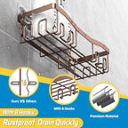 Youvip Adhesive Shower Caddy, No Drilling Bath Organizers 5 Pack, Rustproof Shelves with Soap Holder & Toothbrush Holder, Bathroom Organizers and Storage, Bronze - color: Bronze